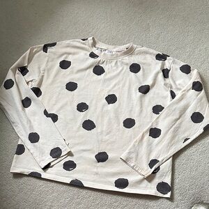 Zara Girls Cream Long Sleeve Polka Dot Top!